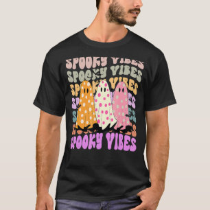 Retro Groovy Spooky Vibes Cute Ghost Girls Hallowe T-Shirt