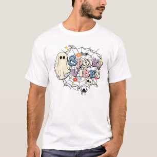 Retro Groovy Spooky Vibes Floral Ghost Pumpkin Hal T-Shirt