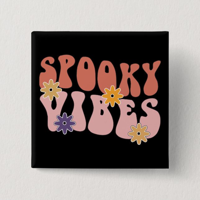 Retro Groovy Spooky Vibes Halloween Button (Front)