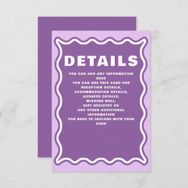 Retro Groovy Squiggle Wavy Curve Purple Wedding   Enclosure Card (Front/Back)