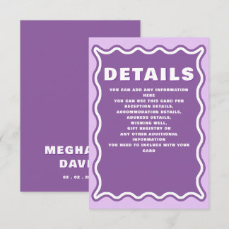 Retro Groovy Squiggle Wavy Curve Purple Wedding Enclosure Card