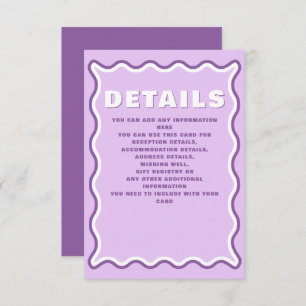 Retro Groovy Squiggle Wavy Curve Purple Wedding Enclosure Card