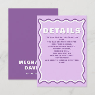 Retro Groovy Squiggle Wavy Curve Purple Wedding Enclosure Card
