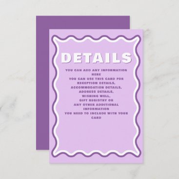 Retro Groovy Squiggle Wavy Curve Purple Wedding  Enclosure Card