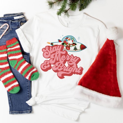 Retro Groovy Stay Merry and Bright Santa T_Shirt