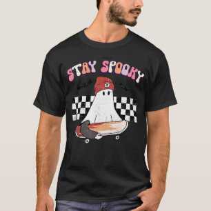 Retro Groovy Stay Spooky Cute Ghost Skateboard Hal T-Shirt