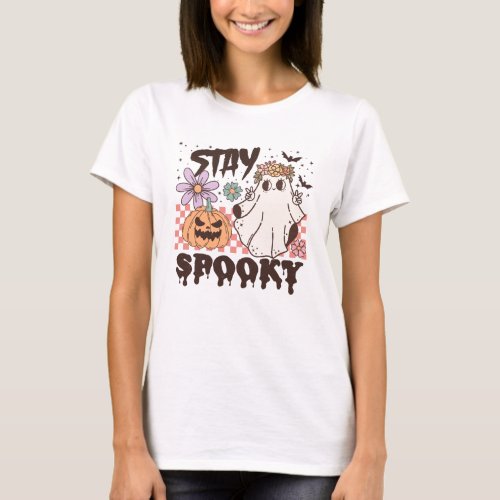 Retro Groovy Stay Spooky Ghost Pumpkin T_shirt