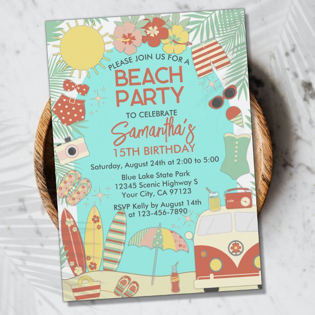 Retro Groovy Stylish Beach or Pool Birthday Party Invitation (Creator Uploaded)