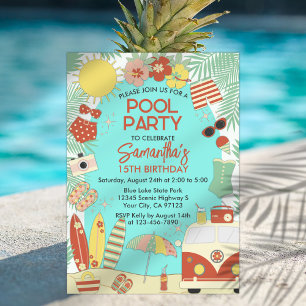 Retro Groovy Stylish Vintage Pool Birthday Party Invitation