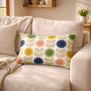 Retro Groovy Summer Flowers Stems Accent Pillow
