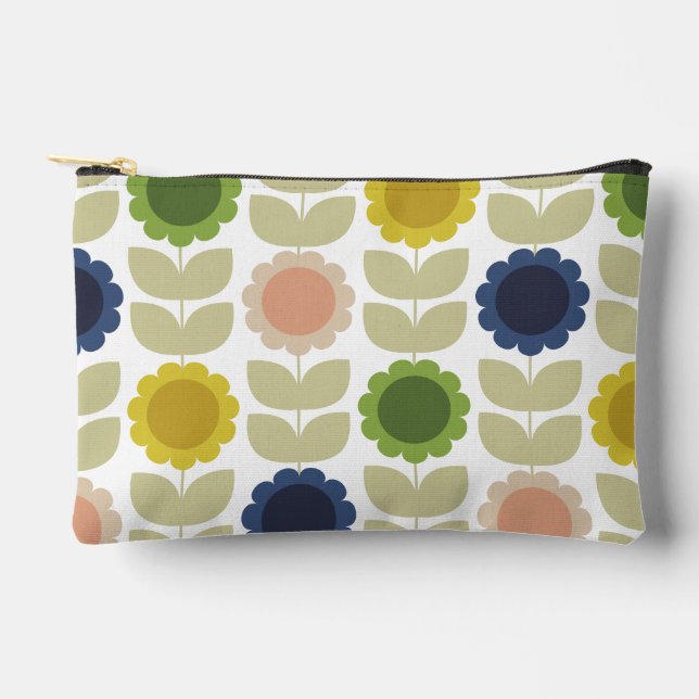 Retro Groovy Summer Flowers Stems Accessory Pouch (Front)