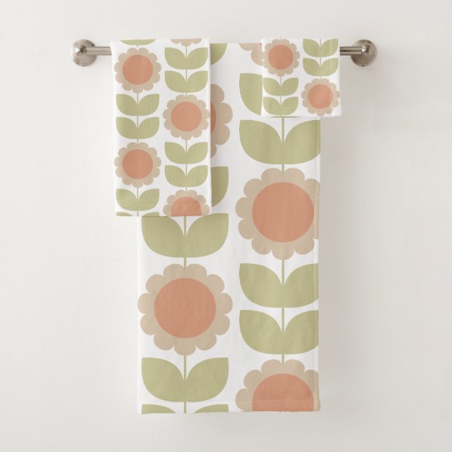 Retro Groovy Summer Flowers Stems Bath Towel Set (Insitu)