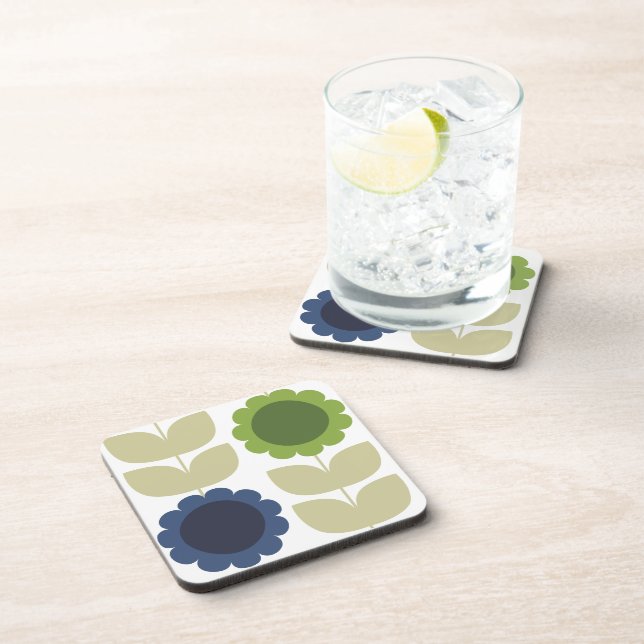 Retro Groovy Summer Flowers Stems Beverage Coaster (Right Side)