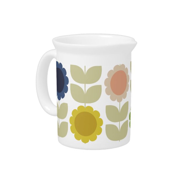 Retro Groovy Summer Flowers Stems Beverage Pitcher (Left)
