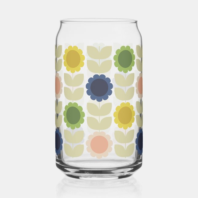 Retro Groovy Summer Flowers Stems Can Glass (Front)