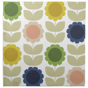 Retro Groovy Summer Flowers Stems Cloth Napkin