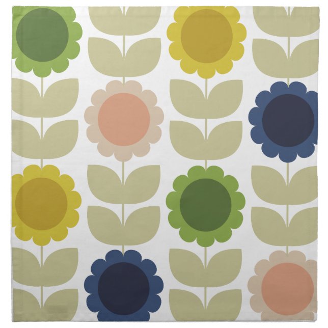 Retro Groovy Summer Flowers Stems Cloth Napkin (Front)