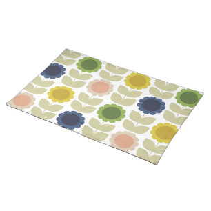 Retro Groovy Summer Flowers Stems Cloth Placemat