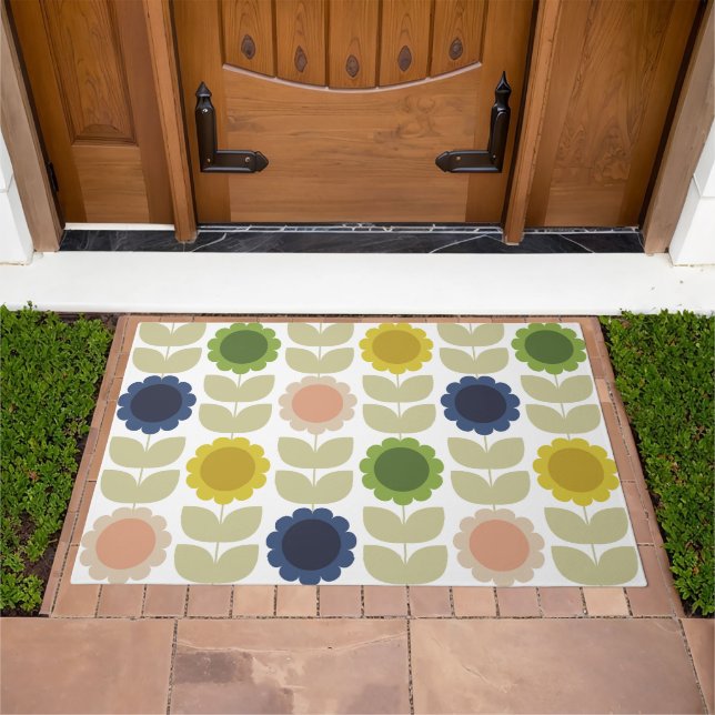 Retro Groovy Summer Flowers Stems Doormat (Outdoor)