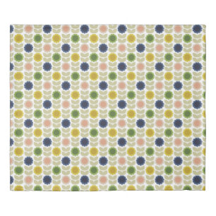 Retro Groovy Summer Flowers Stems Duvet Cover