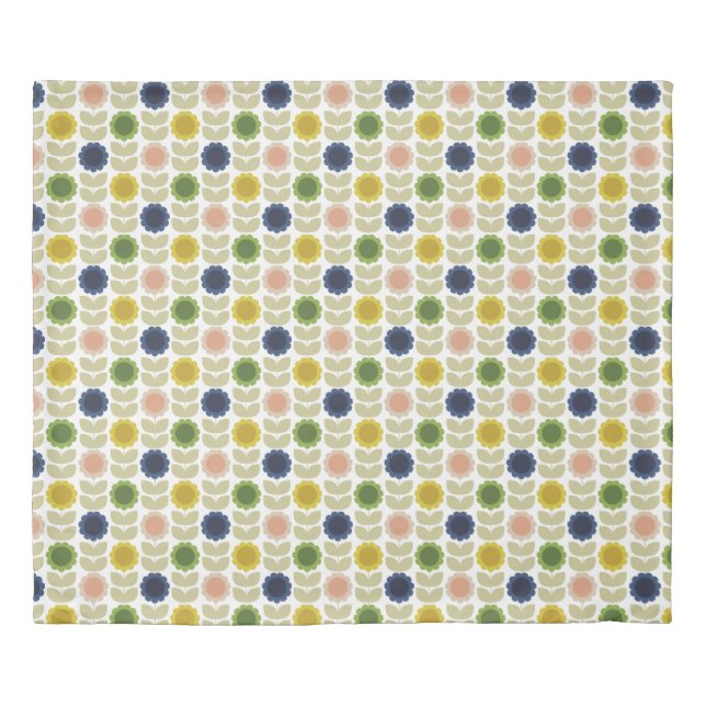 Retro Groovy Summer Flowers Stems Duvet Cover (Front)