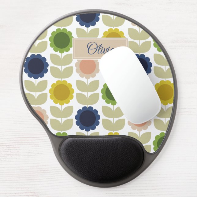 Retro Groovy Summer Flowers Stems Gel Mouse Pad (Left Side)