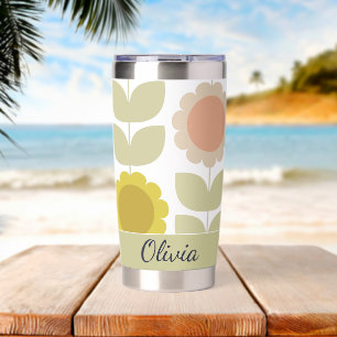 Retro Groovy Summer Flowers Stems Insulated Tumbler