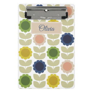 Retro Groovy Summer Flowers Stems Mini Clipboard