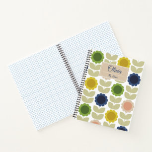 Retro Groovy Summer Flowers Stems Notebook