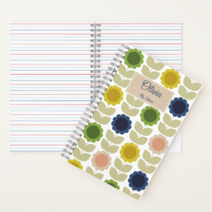 Retro Groovy Summer Flowers Stems Notebook