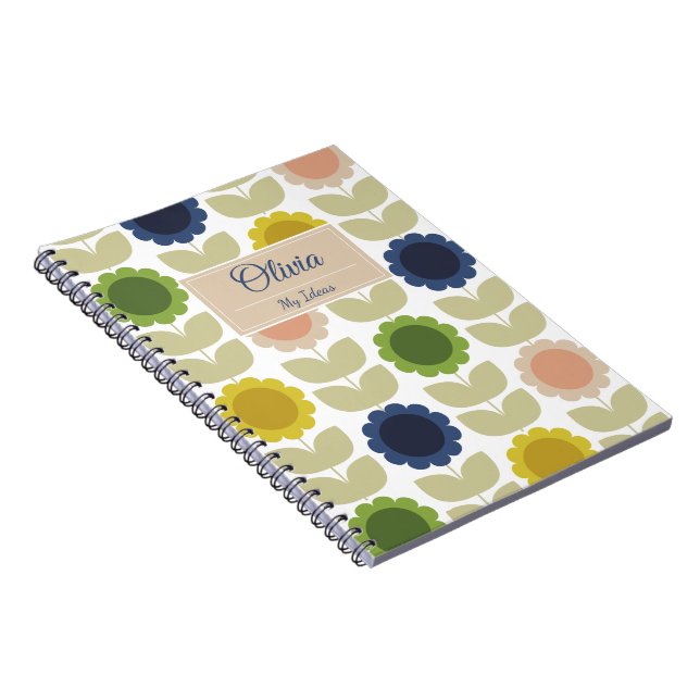 Retro Groovy Summer Flowers Stems Notebook (Right Side)