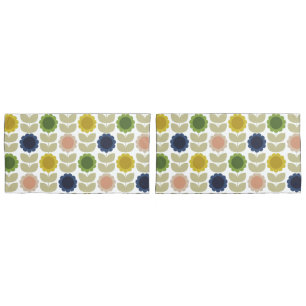Retro Groovy Summer Flowers Stems Pillow Case