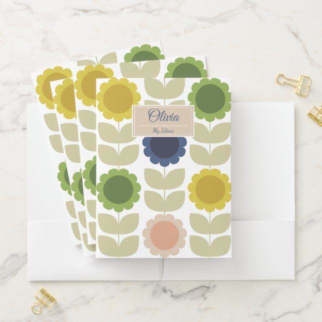 Retro Groovy Summer Flowers Stems Pocket Folder (In Situ)