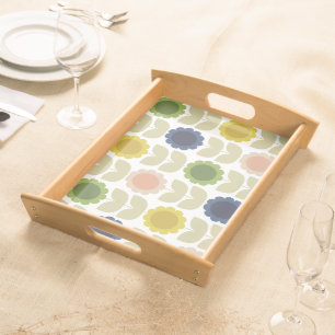 Retro Groovy Summer Flowers Stems Serving Tray