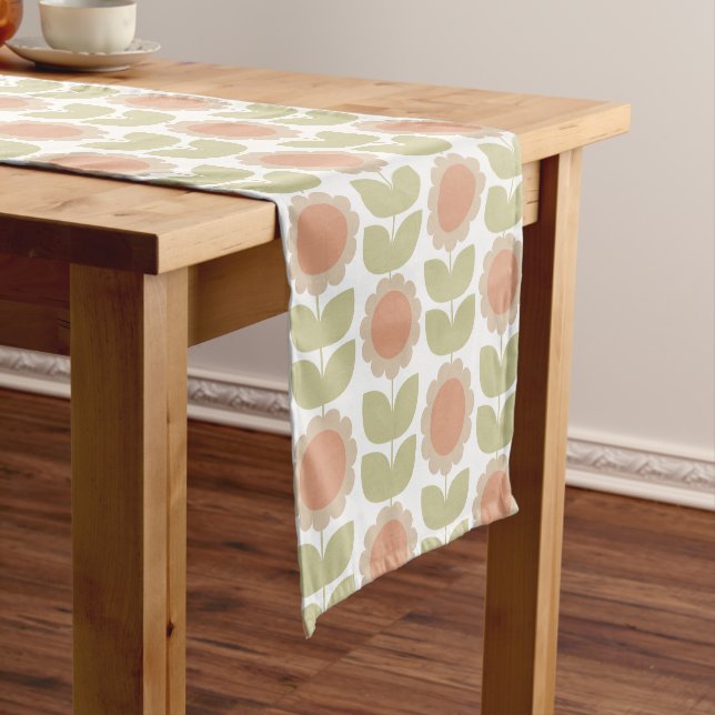 Retro Groovy Summer Flowers Stems Short Table Runner (In Situ)