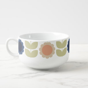Retro Groovy Summer Flowers Stems Soup Mug
