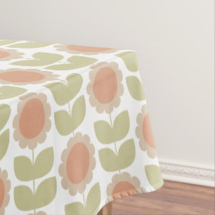 Retro Groovy Summer Flowers Stems Tablecloth