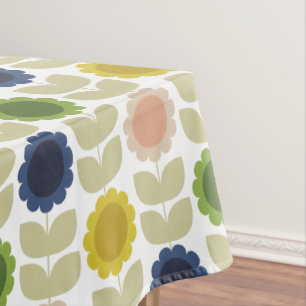 Retro Groovy Summer Flowers Stems Tablecloth