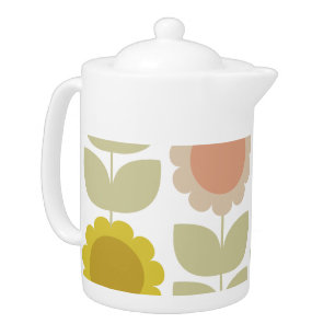 Retro Groovy Summer Flowers Stems Teapot