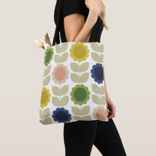 Retro Groovy Summer Flowers Stems Tote Bag