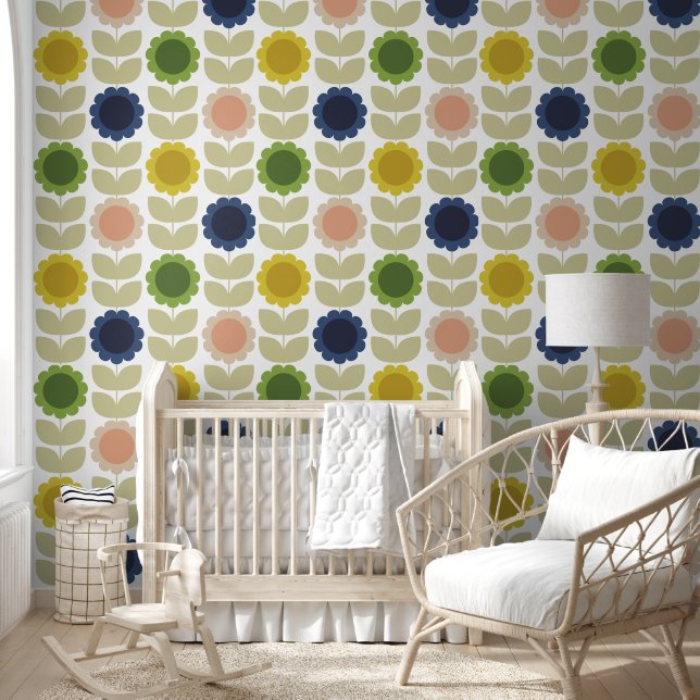 Retro Groovy Summer Flowers Stems Wallpaper (Kids)