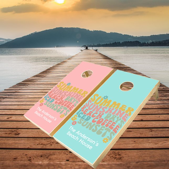 Retro Groovy Summer Pink Blue Name  Cornhole Set (Creator Uploaded)