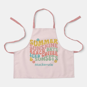 Retro Groovy Summer Pink Monogram Name  Apron