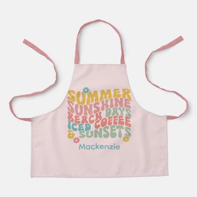 Retro Groovy Summer Pink Monogram Name  Apron (Front)