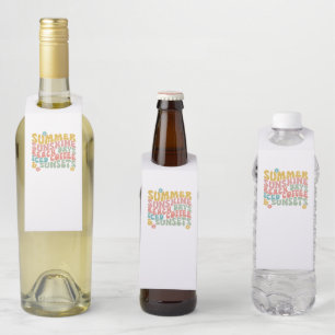 Retro Groovy Summer Pink Monogram Name Bottle Hanger Tag