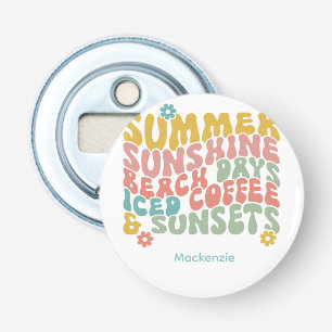 Retro Groovy Summer Pink Monogram Name  Bottle Opener