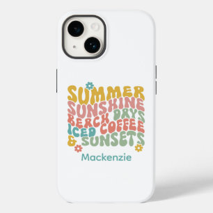 Retro Groovy Summer Pink Monogram Name  Case-Mate iPhone 14 Case