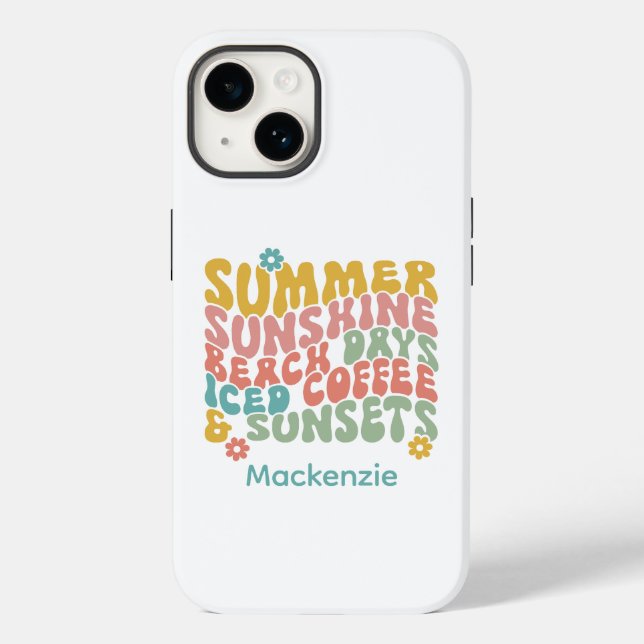 Retro Groovy Summer Pink Monogram Name  Case-Mate iPhone Case (Back)