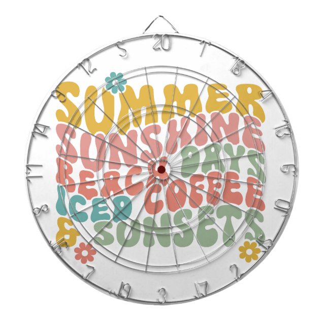 Retro Groovy Summer Pink Monogram Name  Dart Board (Front)