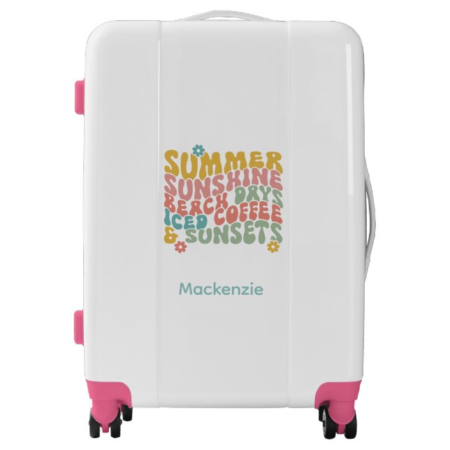 Retro Groovy Summer Pink Monogram Name  Luggage (Front)